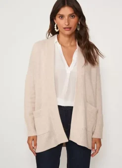 Sud Express Jumpers & Cardigans|Gilet Mi-Long Ouvert Avec Poches Plaquees Beige Chine Geric