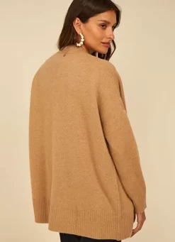 Sud Express Jumpers & Cardigans|Gilet Mi-Long Ouvert Avec Poches Plaquees Camel Geric