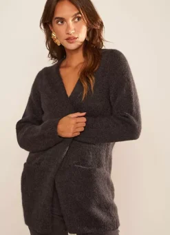 Sud Express Jumpers & Cardigans|Gilet Ouvert Mi-Long Avec Poches Plomb Grangeyx