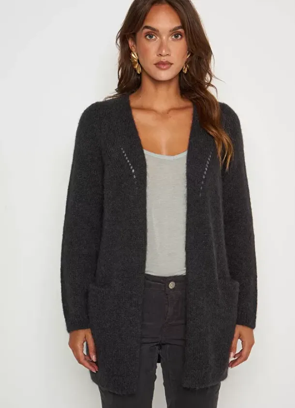 Sud Express Jumpers & Cardigans|Gilet Ouvert Mi-Long Avec Poches Plomb Grangeyx