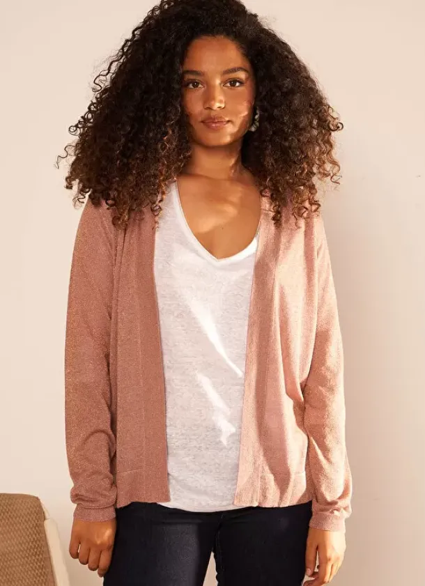 Sud Express Jumpers & Cardigans|Gilet Ouvert Mi-Long Poudre Gladi