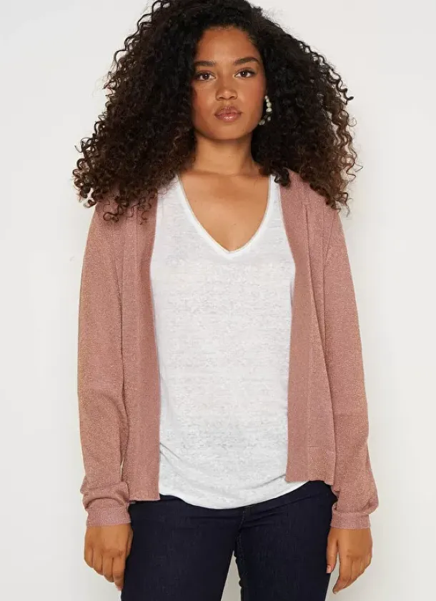 Sud Express Jumpers & Cardigans|Gilet Ouvert Mi-Long Poudre Gladi