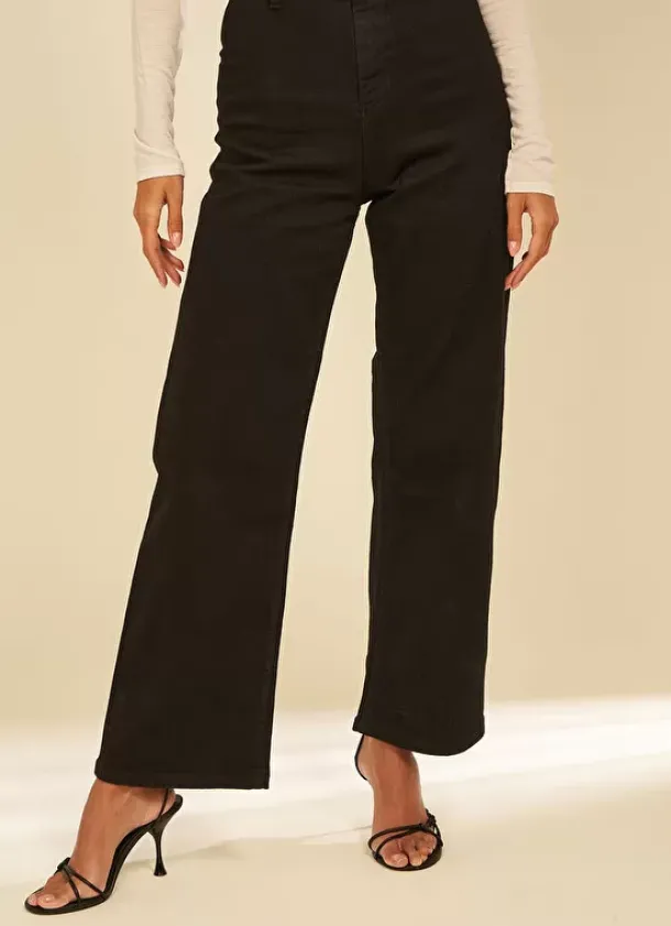 Sud Express Trousers & Jeans|Jean Large, Taille Haute Sans Coutures Sur Les Cotes Noir Clara
