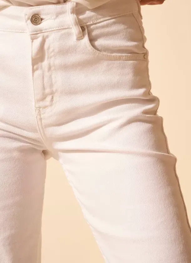 Sud Express Trousers & Jeans|Jean Taille Haute Cinq Poches Ecru Debby