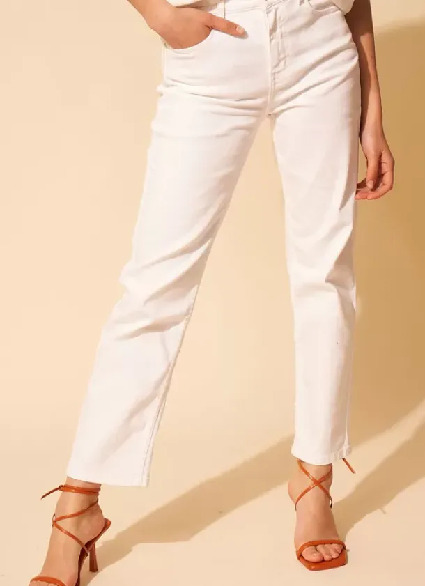 Sud Express Trousers & Jeans|Jean Taille Haute Cinq Poches Ecru Debby