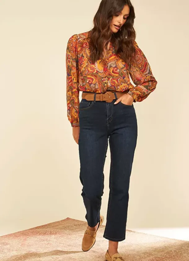 Sud Express Trousers & Jeans|Jean Taille Haute Cinq Poches Dark Stone Debby