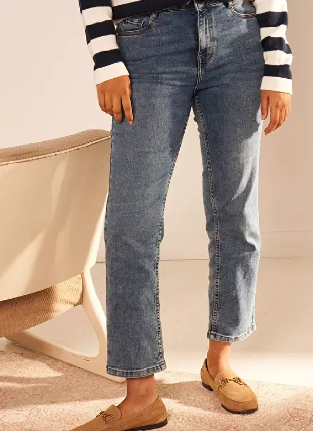 Sud Express Trousers & Jeans|Jean Taille Haute Cinq Poches Medium Stone Debby
