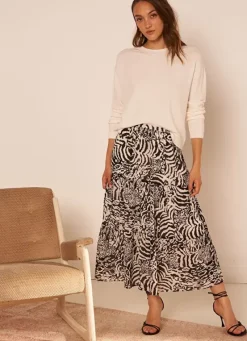 Sud Express Skirts & Shorts|Jupe Longue Imprimee Noir Jelina