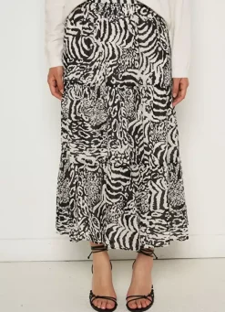 Sud Express Skirts & Shorts|Jupe Longue Imprimee Noir Jelina