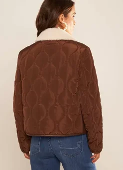 Sud Express Jackets & Coats|Manteau Court Bi Matiere Chocolat Maeleen