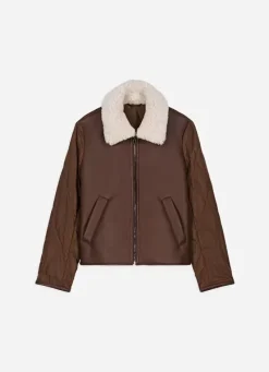 Sud Express Jackets & Coats|Manteau Court Bi Matiere Chocolat Maeleen