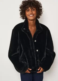 Sud Express Jackets & Coats|Manteau Court En Fausse Fourrure Noir Mucyli