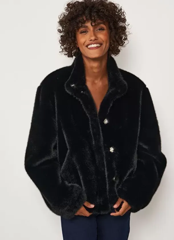Sud Express Jackets & Coats|Manteau Court En Fausse Fourrure Noir Mucyli