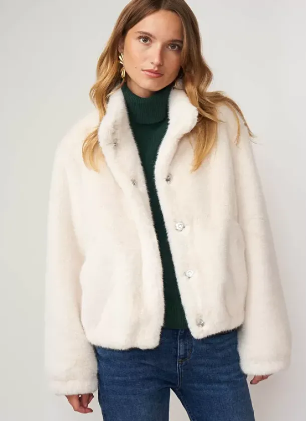Sud Express Jackets & Coats|Manteau Court En Fausse Fourrure Craie Mucyli