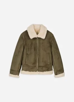 Sud Express Jackets & Coats|Manteau En Fausse Peau Lainee Kaki Malvino
