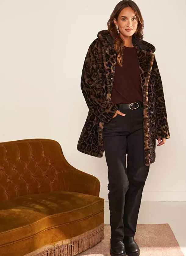 Sud Express Jackets & Coats|Manteau Fausse Fourrure Leopard Camel Mialys
