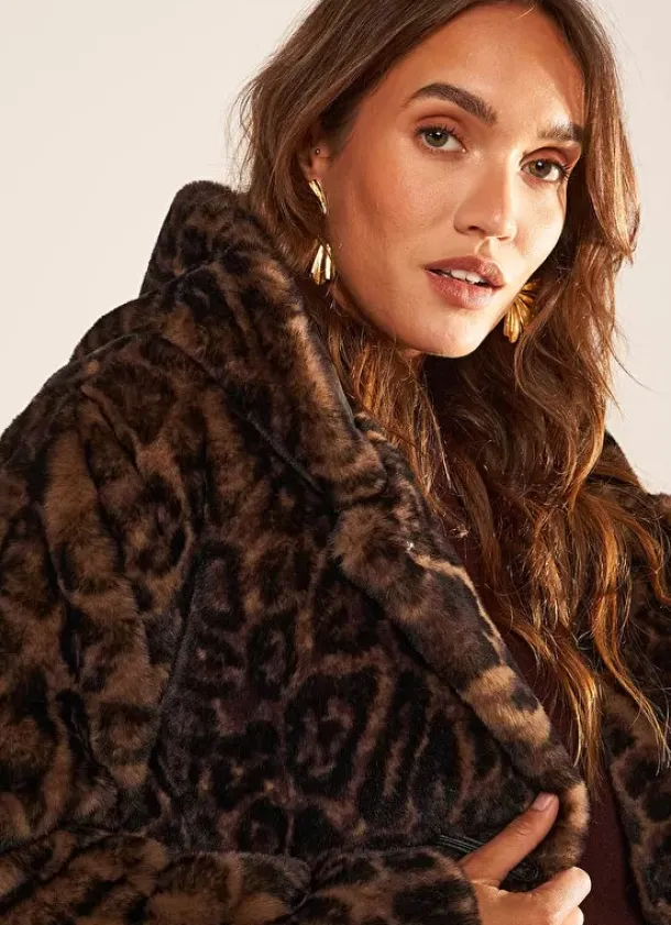 Sud Express Jackets & Coats|Manteau Fausse Fourrure Leopard Camel Mialys
