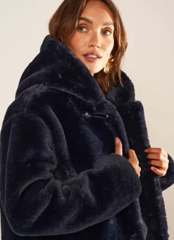 Sud Express Jackets & Coats|Manteau Mi Long En Fausse Fourrure Marine Mia