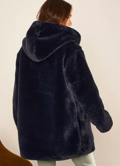 Sud Express Jackets & Coats|Manteau Mi Long En Fausse Fourrure Marine Mia