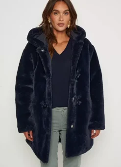 Sud Express Jackets & Coats|Manteau Mi Long En Fausse Fourrure Marine Mia