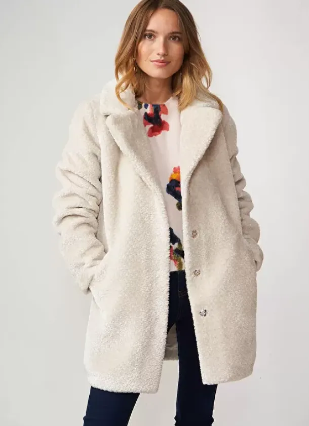 Sud Express Jackets & Coats|Manteau Mi-Long En Fausse Fourrure Craie Mampini
