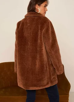 Sud Express Jackets & Coats|Manteau Mi-Long En Fausse Fourrure Camel Mampini