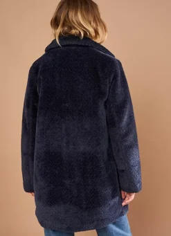 Sud Express Jackets & Coats|Manteau Mi-Long En Fausse Fourrure Marine Mampini