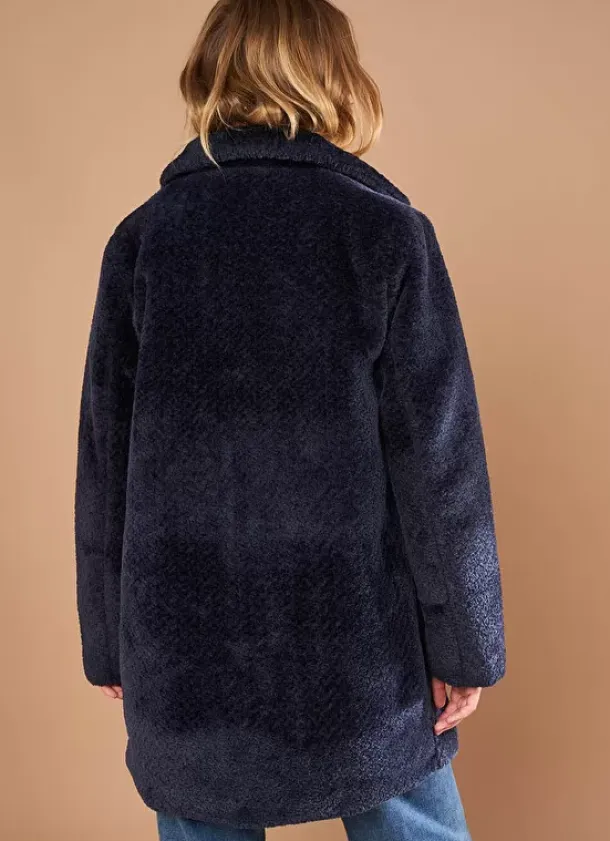 Sud Express Jackets & Coats|Manteau Mi-Long En Fausse Fourrure Marine Mampini
