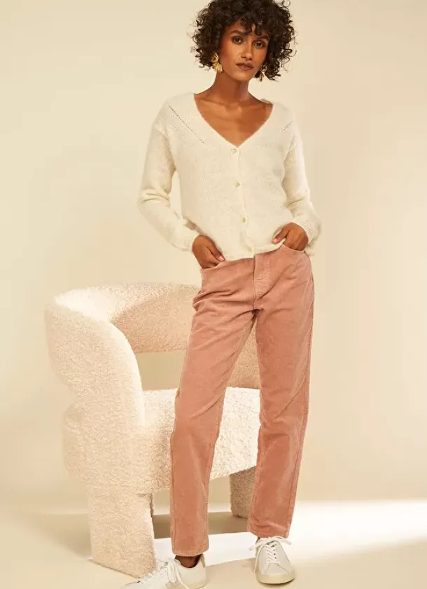 Sud Express Trousers & Jeans|Pantalon Boyfriend Velours Bois De Rose Pavlina