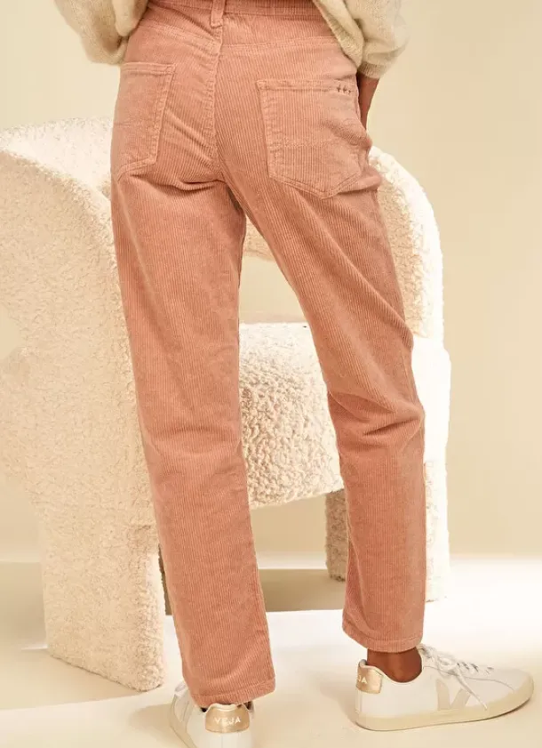 Sud Express Trousers & Jeans|Pantalon Boyfriend Velours Bois De Rose Pavlina