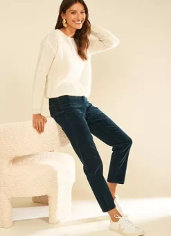 Sud Express Trousers & Jeans|Pantalon Boyfriend Velours Marine Pavlina