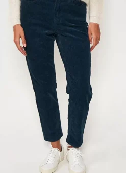 Sud Express Trousers & Jeans|Pantalon Boyfriend Velours Marine Pavlina