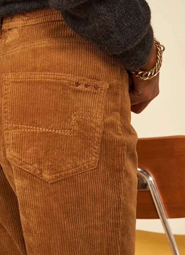 Sud Express Trousers & Jeans|Pantalon Boyfriend Velours Camel Pavlina