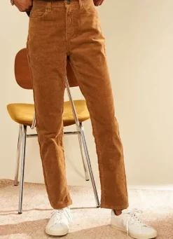 Sud Express Trousers & Jeans|Pantalon Boyfriend Velours Camel Pavlina