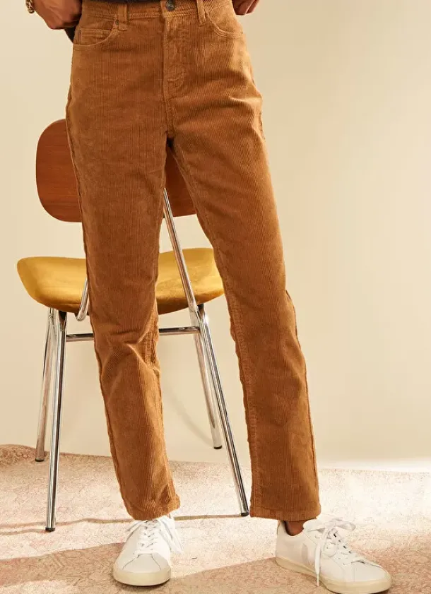 Sud Express Trousers & Jeans|Pantalon Boyfriend Velours Camel Pavlina