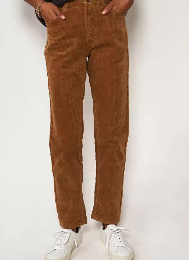 Sud Express Trousers & Jeans|Pantalon Boyfriend Velours Camel Pavlina