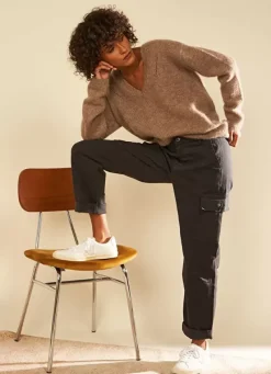 Sud Express Trousers & Jeans|Pantalon Cargo Taille Haute Plomb Pargo