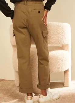 Sud Express Trousers & Jeans|Pantalon Cargo Taille Haute Kaki Pargo