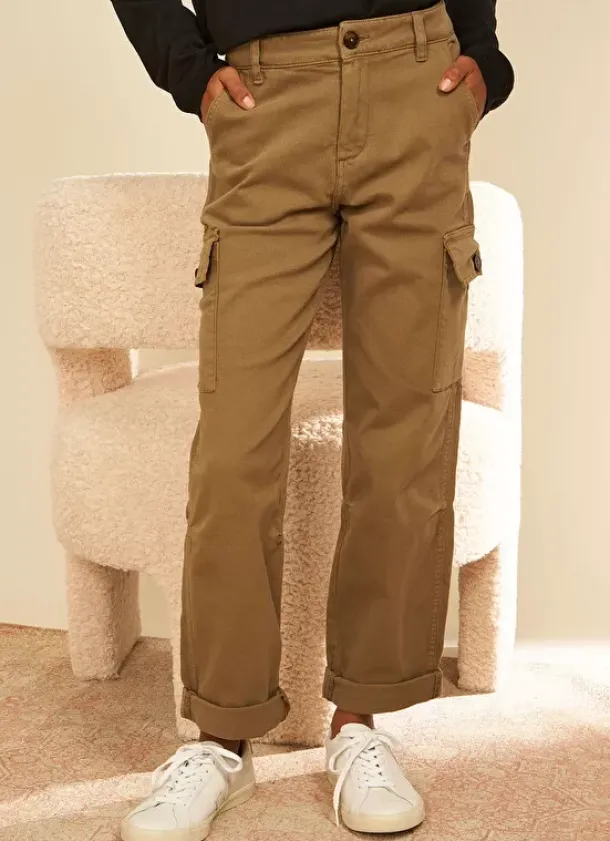 Sud Express Trousers & Jeans|Pantalon Cargo Taille Haute Kaki Pargo