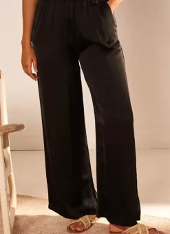 Sud Express Trousers & Jeans|Pantalon Fluide Satine Noir Parock