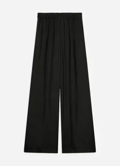 Sud Express Trousers & Jeans|Pantalon Fluide Satine Noir Parock