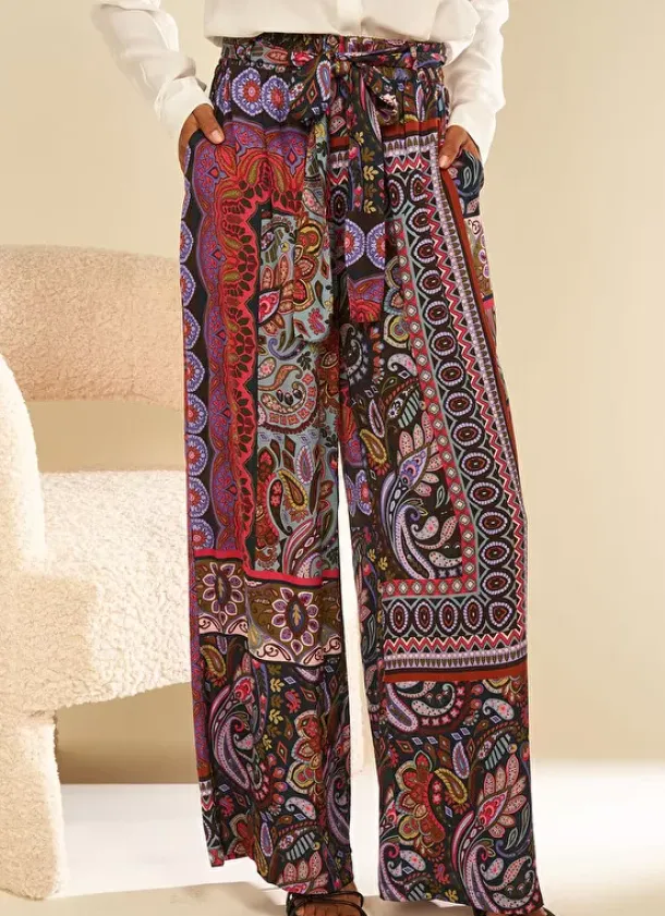 Sud Express Trousers & Jeans|Pantalon Imprime Retro Kaki Penelope