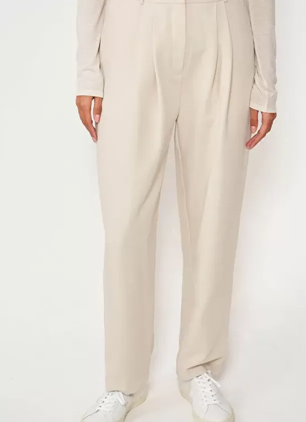 Sud Express Trousers & Jeans|Pantalon Tailleur Taille Haute Creme Pasalta