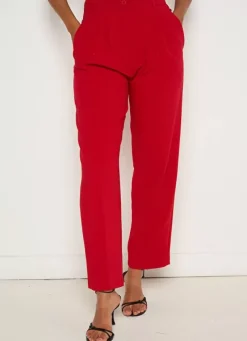 Sud Express Trousers & Jeans|Pantalon Tailleur Taille Haute Rouge Pasalta