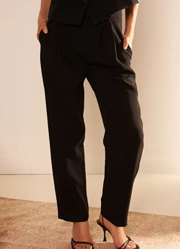 Sud Express Trousers & Jeans|Pantalon Tailleur Taille Haute Noir Pasalta