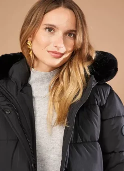 Sud Express Jackets & Coats|Parka A Capuche Manches Longues Noir Vokita