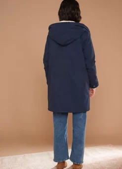 Sud Express Jackets & Coats|Parka Mi-Longue A Capuche Bleu Velane