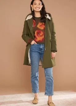 Sud Express Jackets & Coats|Parka Mi-Longue A Capuche Olive Velane