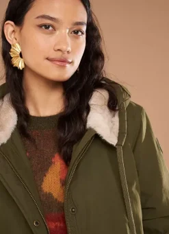 Sud Express Jackets & Coats|Parka Mi-Longue A Capuche Olive Velane
