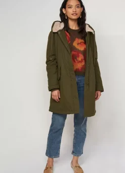 Sud Express Jackets & Coats|Parka Mi-Longue A Capuche Olive Velane